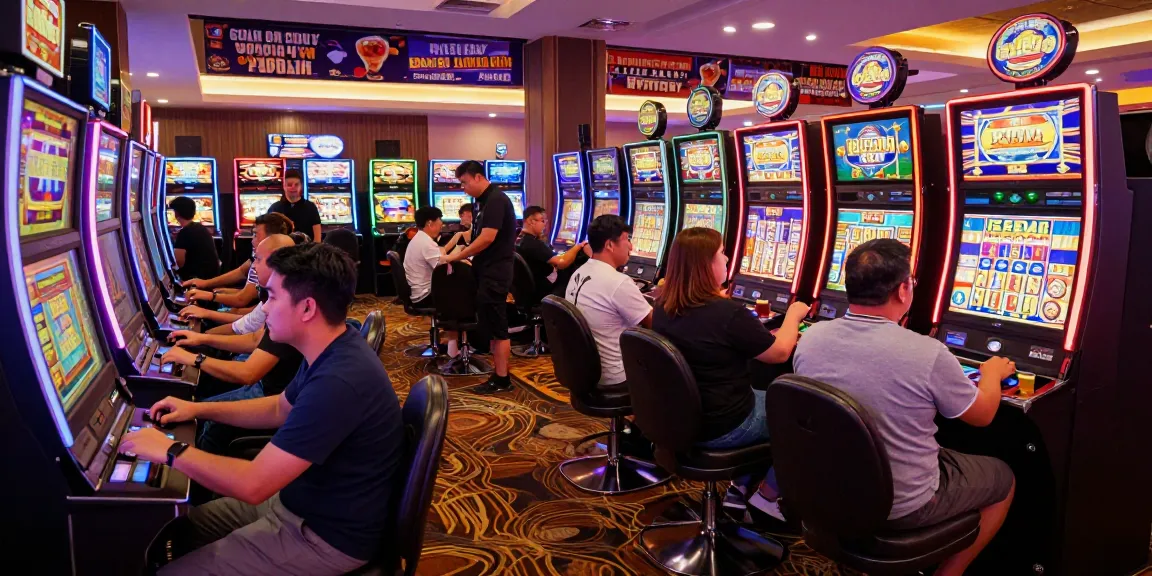 Exciting gaming scene featuring players engaged with situs slot machines in a vibrant casino atmosphere.