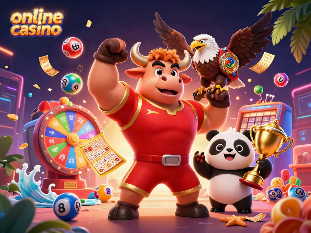 Experience the excitement of online casino games with dynamic characters and vibrant gaming elements.