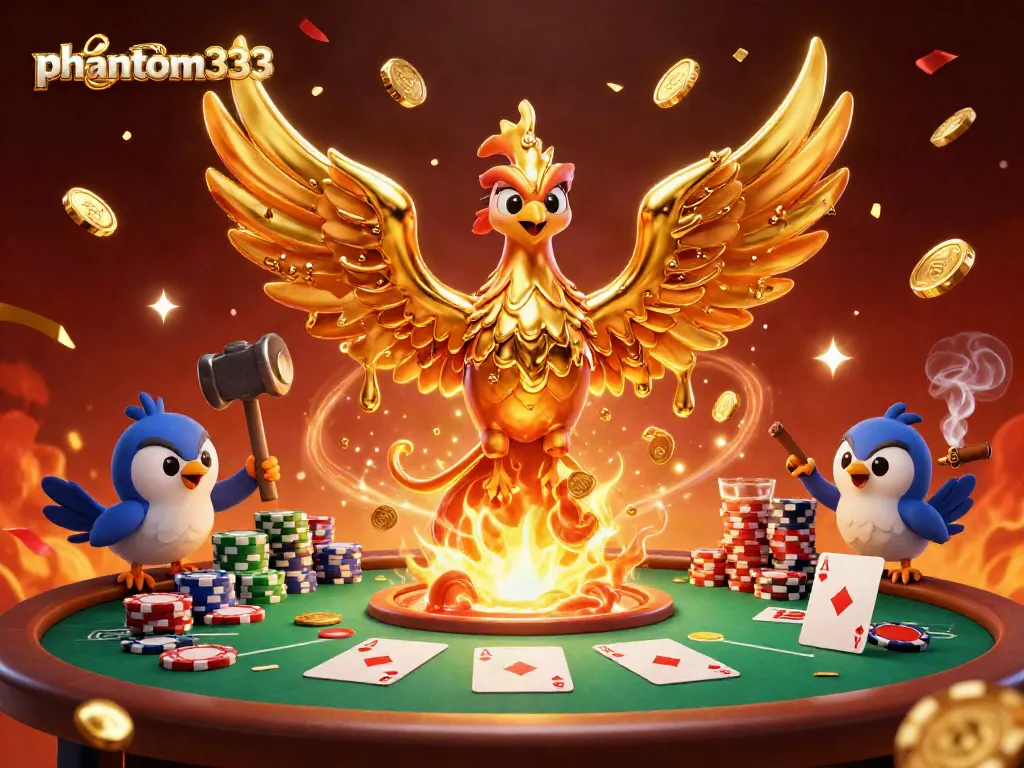 Experience thrilling actions with phantom333 in a vibrant casino scene filled with golden rewards and poker excitement.
