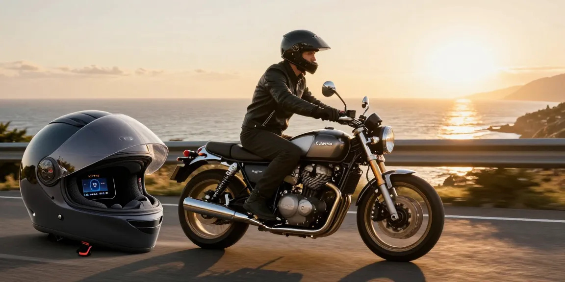 Pengendara LUXURY777 mengendarai motor mewah di tepi pantai saat matahari terbenam.