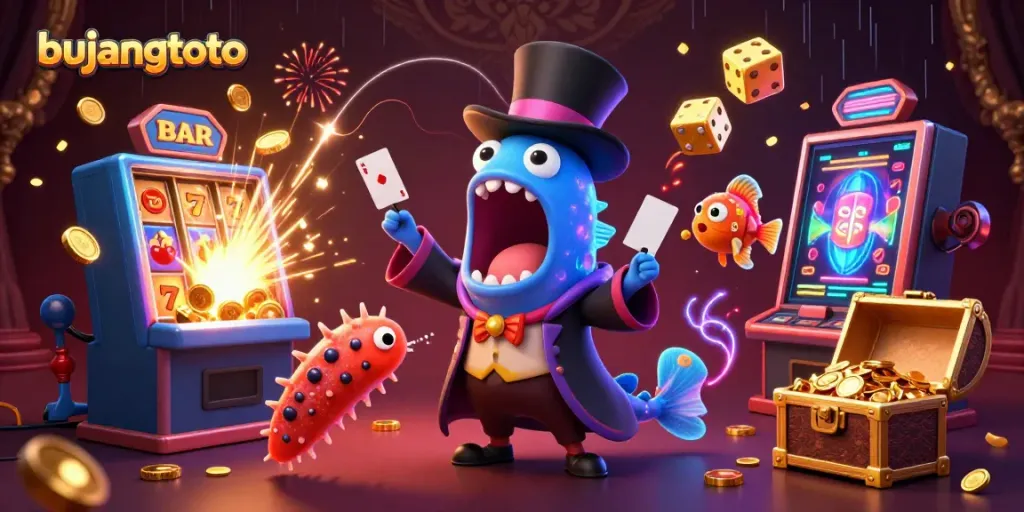 Bujangtoto: Experience thrilling online gaming magic in a vibrant, colorful scene.