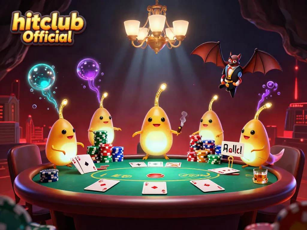 Experience the vibrant hitclub Official casino scene illuminated by glowworms, featuring poker elements in action.