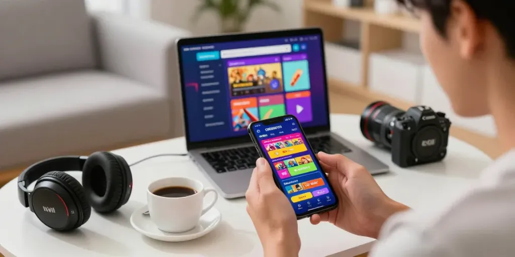 CIREBONTOTO - seorang pengguna bet togel online di smartphone sambil bersantai di rumah.