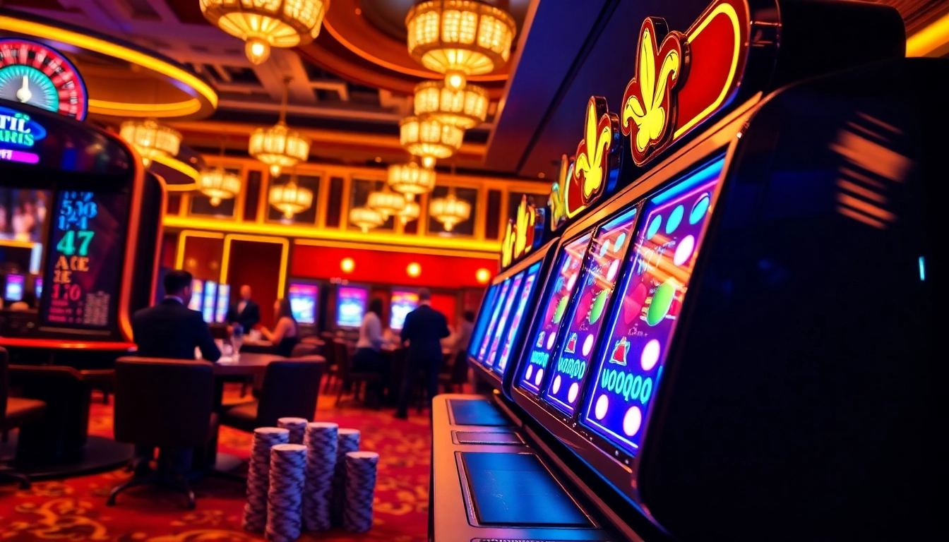 Experience the thrill of slot qris deposit 10k at a luxury casino with vibrant machines and eager players.