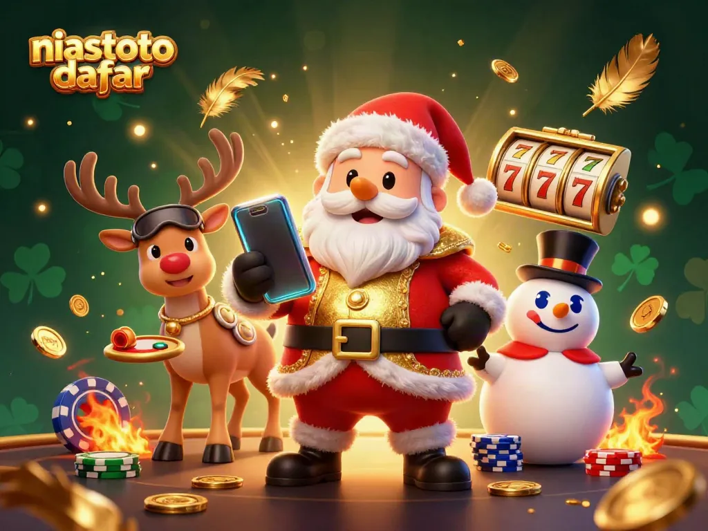 Menangkan jackpot dengan niastoto daftar, Santas dan teman-temannya dalam kasino yang meriah.