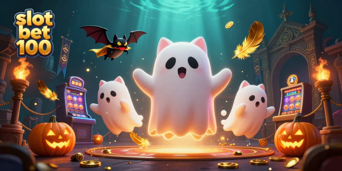 Slot bet 100 di kasino, kucing hantu dan kelelawar terbang memeriahkan permainan.