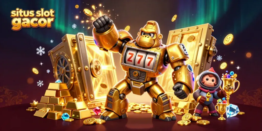 Permainan situs slot gacor dengan karakter mecha gorila dan harta karun yang menakjubkan.