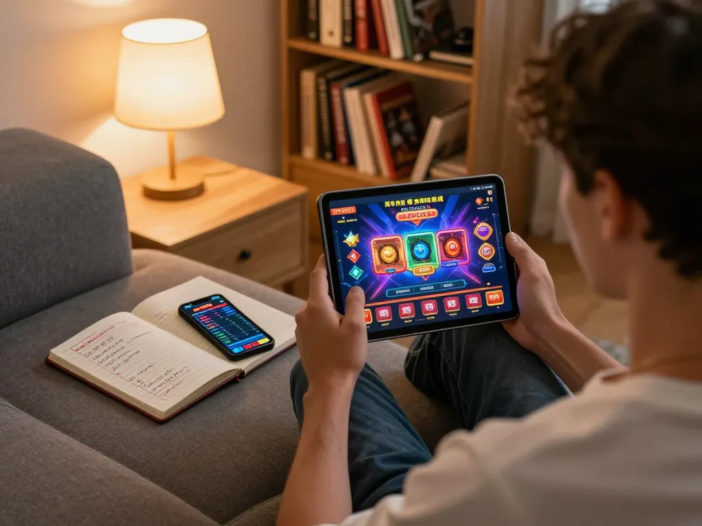 Player exploring fabet online games on tablet, showcasing modern home gaming setup.