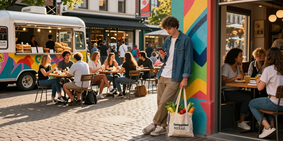 Urban lifestyle embracing tempototo with stylish streetwear and local produce at sunset