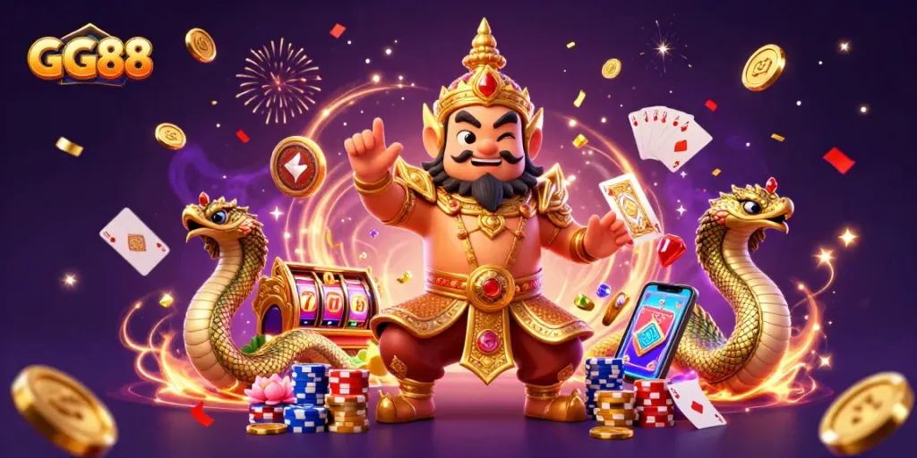 Experience the excitement of GG88 with dynamic casino elements and vibrant characters.