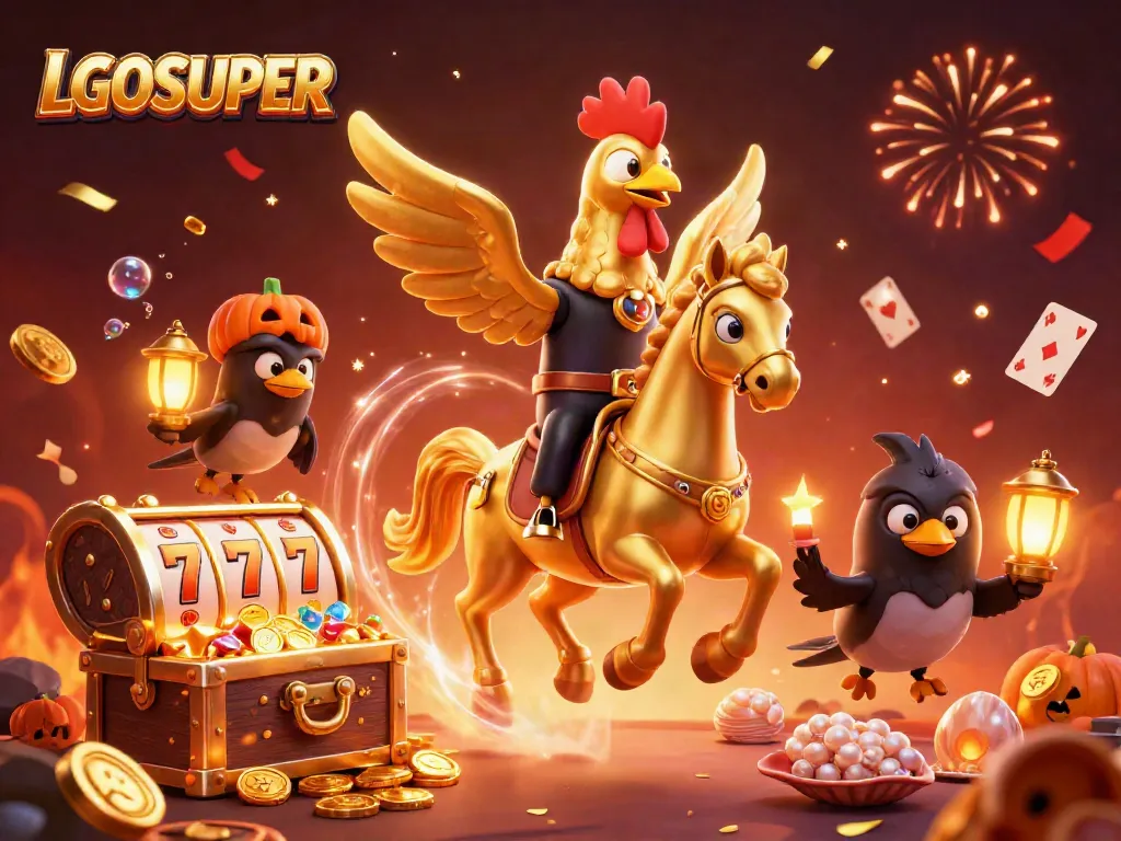 Engage with LGOSUPER in an exhilarating casino adventure featuring golden roosters and spectacular gaming elements.