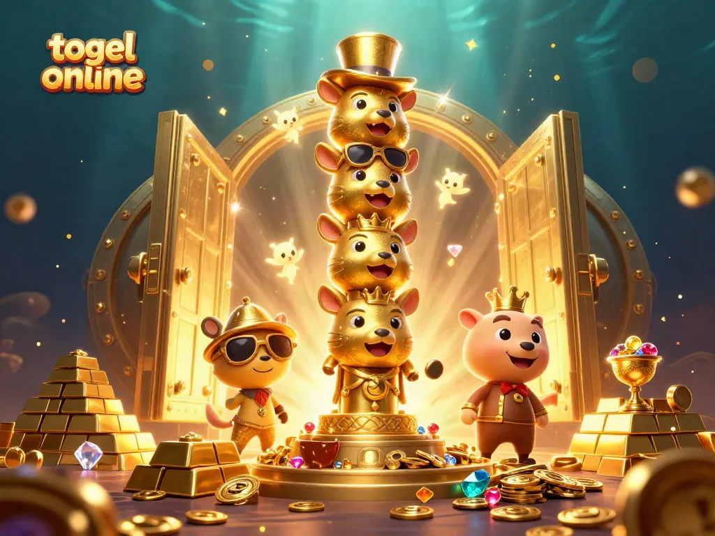 Permainan togel online yang seru dengan totem unik dan harta karun di sekitar.