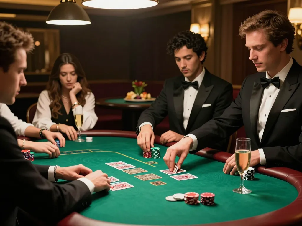 Watch players strategize at IDCWIN88's exclusive high-stakes poker table in a luxurious casino setting