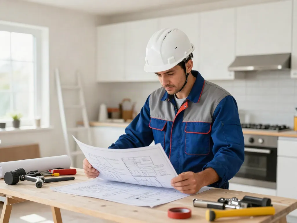 Trusted local contractor on site reviewing blueprints for a slot gacor gaming project.