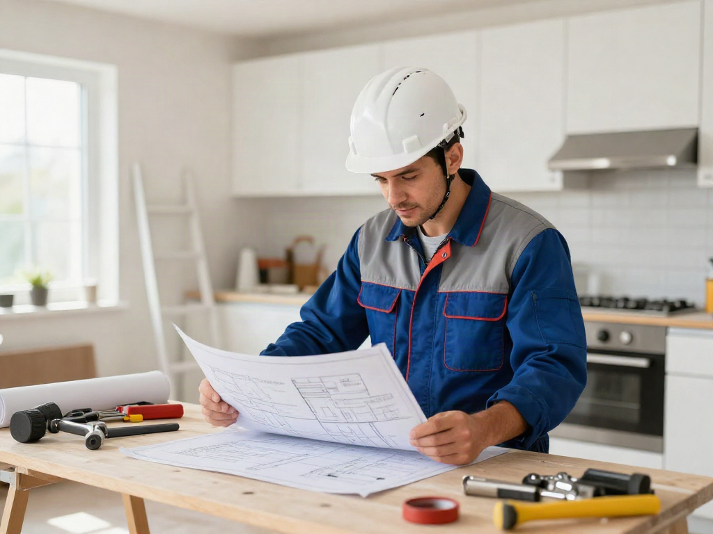 Trusted local contractor on site reviewing blueprints for a slot gacor gaming project.