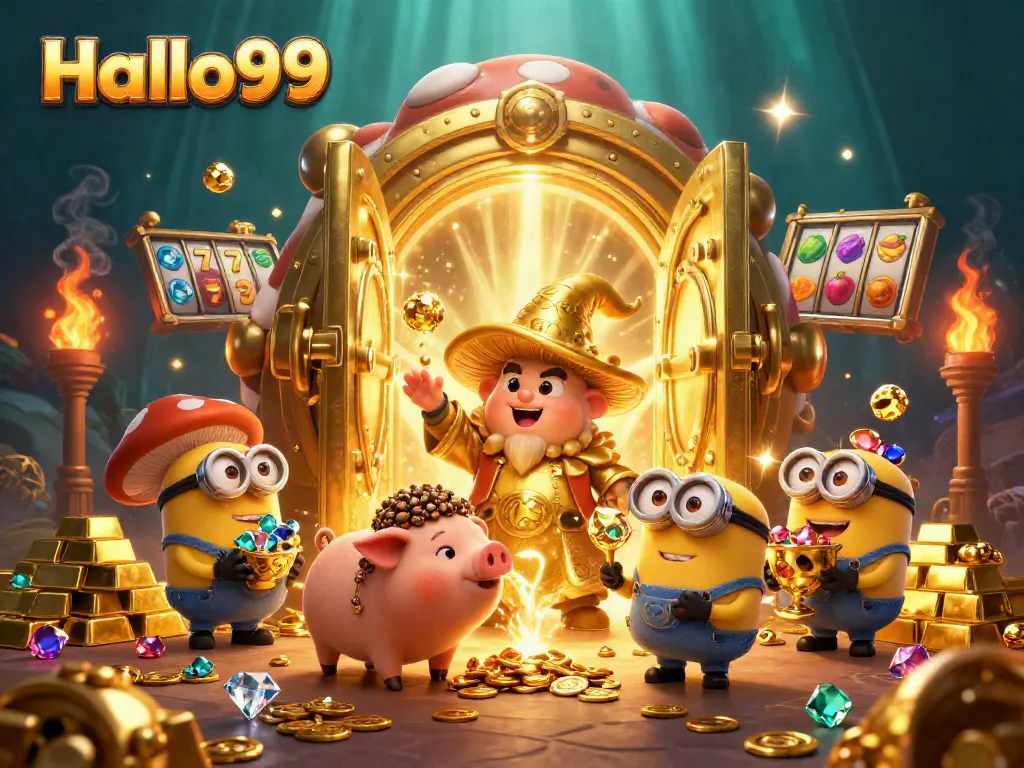 Experience the magic of winning with Halo99’s golden treasures among vibrant slot elements.