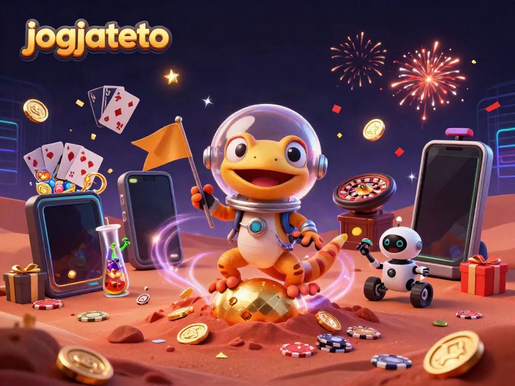 Unleash gaming excitement with jogjatoto in a dynamic Martian casino scenario featuring vibrant slot games.
