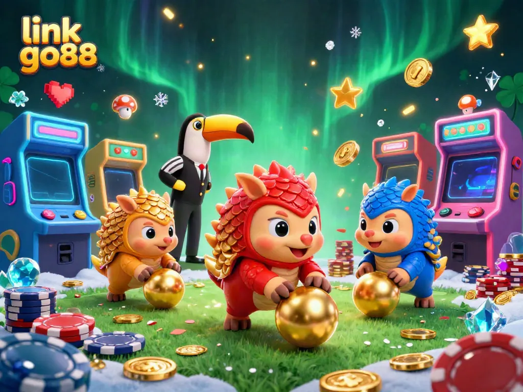 Engage in thrilling gameplay with the lively pangolins at link go88, surrounded by casino gaming elements.