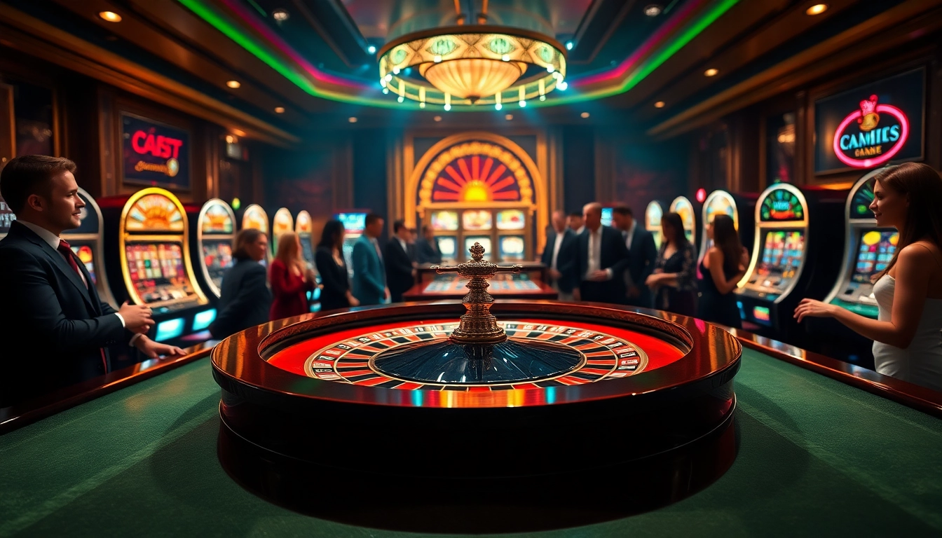 Temukan situs gacor dengan suasana kasino mewah, menampilkan meja roulette dan pemain yang bersemangat.