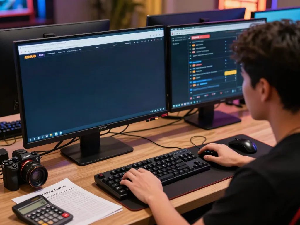 Pemain fokus pada permainan togel di AHHA4D dengan aksesori gaming di meja
