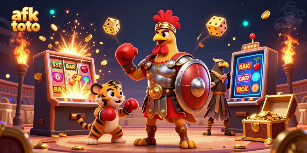 Menangkan hadiah besar di afk toto dengan ilustrasi slot machine dan elemen kasino lainnya