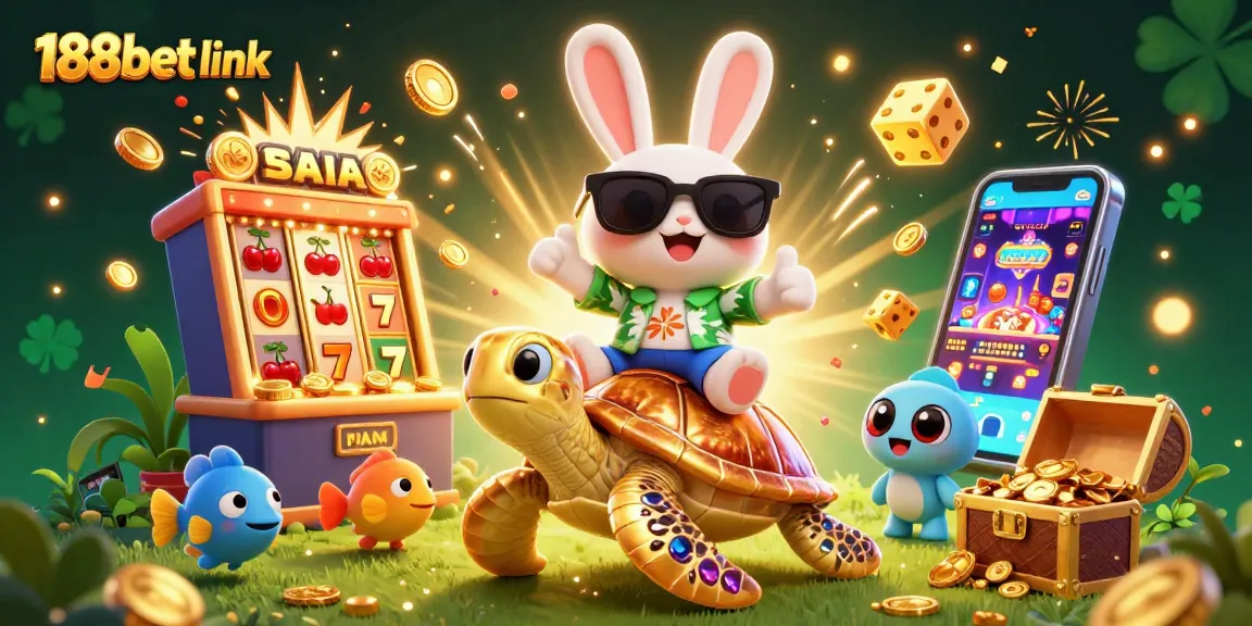Temukan link 188bet di ilustrasi menawan dengan kelinci beruntung dan kura-kura emas.
