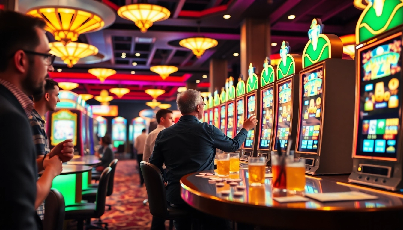 Main feature situs gacor dengan pemain slot yang bersemangat di kasino.