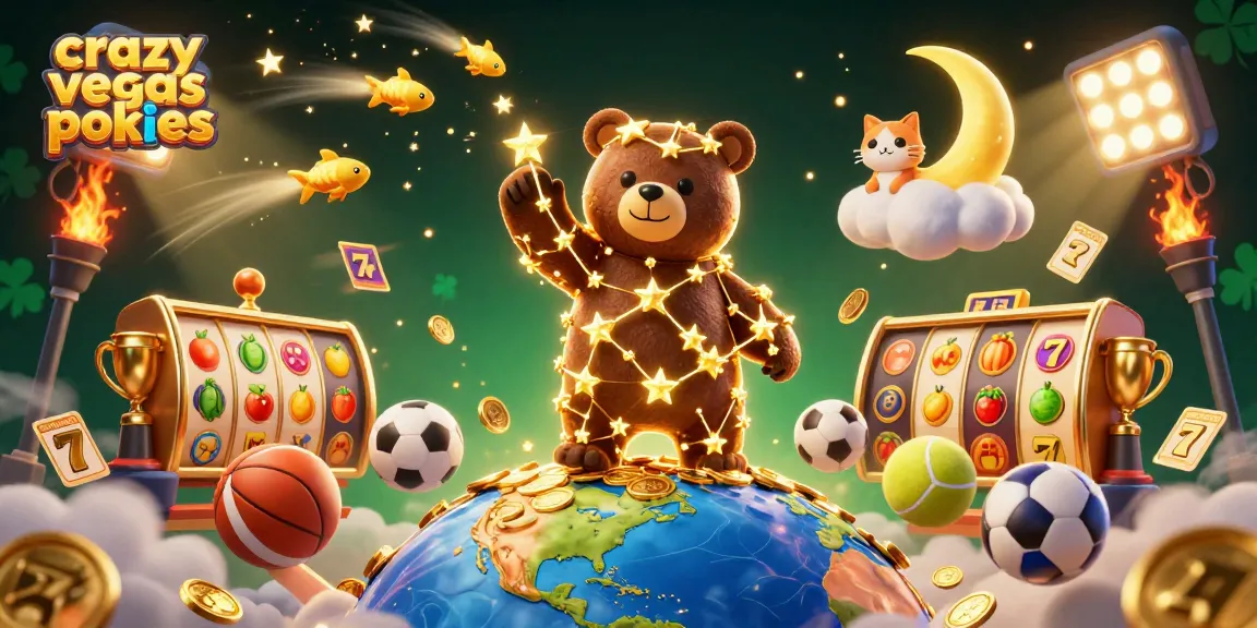Scoop up coins with crazy vegas pokies in a vibrant, action-packed 3D illustrated scene.