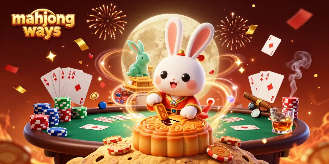 Engage with mahjong ways as the moon rabbit reveals poker chips inside golden mooncakes.
