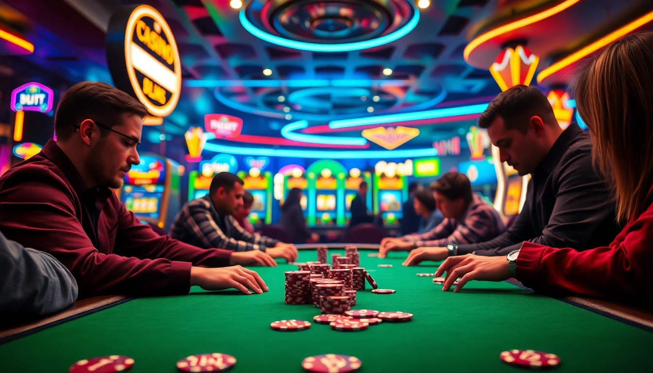 Mendaftarkan di naskahtoto daftar dengan suasana kasino yang penuh semangat dan permainan poker.