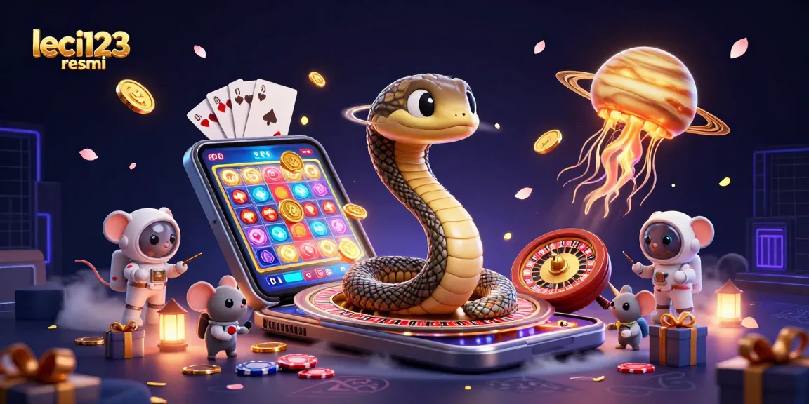 Permainan casino leci123 resmi dengan ular Saturnus dan ikan lumba-lumba emas di latar luar angkasa.
