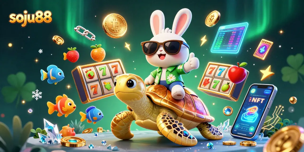Soju88 offers winning strategies with playful 3D cartoon luck in a vibrant casino scene.
