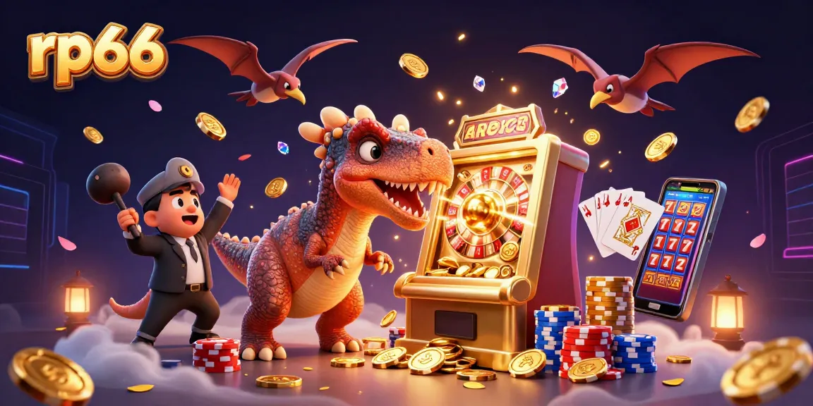 Watch rp66 players win jackpots as characters enjoy a dynamic casino scene filled with vibrant elements.