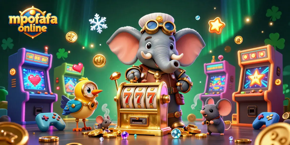 Spin the iconic slot machine on mpofafa online, featuring a charming steampunk elephant and exciting game elements.