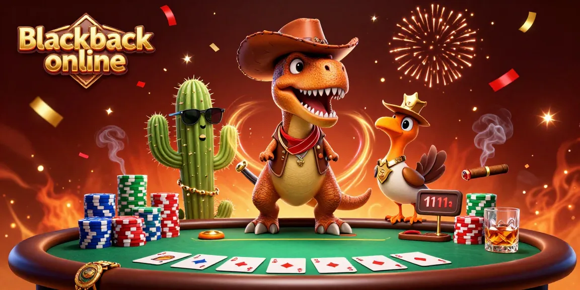 Experience thrilling blackjack online with a cowboy dinosaur and poker elements in vibrant 3D!