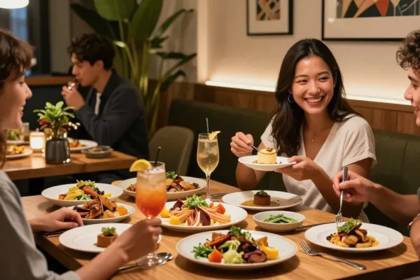 Sydney303 Login featuring foodies savoring modern dishes in an elegant restaurant.