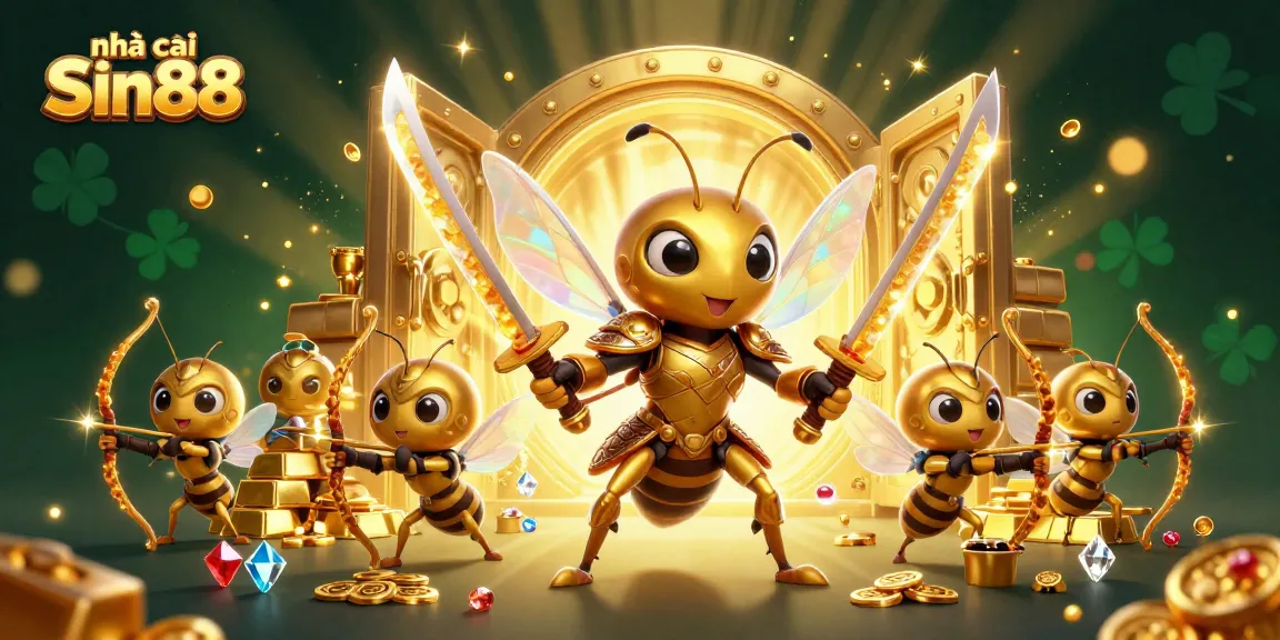 Engage with nhà cái Sin88 in a vibrant casino world featuring a hornet samurai and treasure elements.