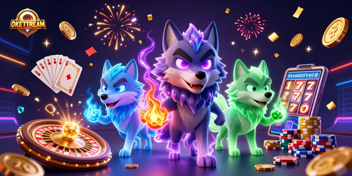 Menyaksikan peluang taruhan OKESTREAM dengan karakter wolf epik dan elemen kasino yang menakjubkan.